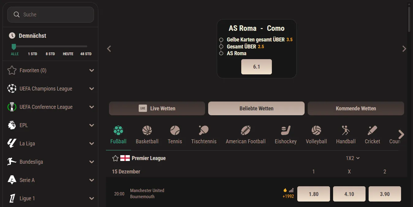 Neon54 Casino Sportwetten mit Live-Quoten und Events